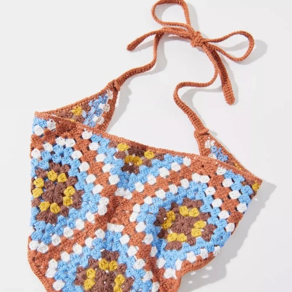 Free People Crochet Hair Scarf - Blue, Brown, Yellow - Picture 1 of 4